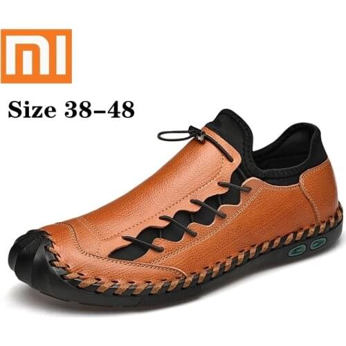 Xiaomi Men Sneakers Casual Breathable Walking Shoes Genuine Leather Outdoor Mens Sport Shoes Non-Slip Soft Lace-Up Flats
