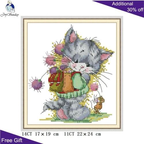 Joy Sunday Cat And Mouse Cross Stitch DA310 14CT 11CT Counted and Stamped Home Decor Cat And Mouse Cross Stitch kits