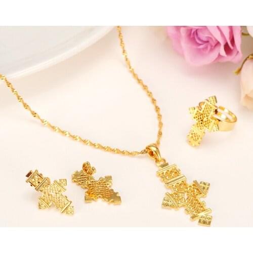 Bangrui New Design Ethiopian Cross Jewelry sets , Gold color Eritrea Religious Items Ethiopia Crosses GoldEnkutatash Ethiopian