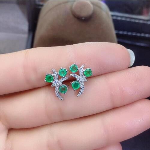 Natural Real Emerald Earring 925 Silver sterling Fine Charm Jewelry for Women Wedding Party Earring