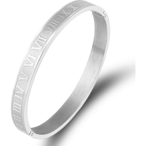 New 2021 Men Women Stainless Steel Rose Gold Color Couple Bracelet Roman Numeral Lover Cuff Bracelet Bangle Wedding Jewelry Gift