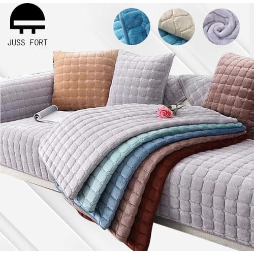 Solid Color Non-slip Sofa Cover Thicken Soft Plush Sofa Cushion Towel for Living Room Furniture Decor Slipcovers Couch Covers
