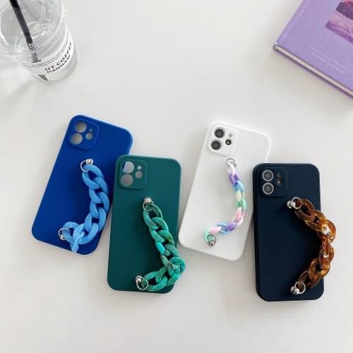 Pure Color Wrist Chain Silicon Case for iPhone 12 Pro Max Back Phone Cover for 12 Mini 11Pro Max X XS XR 8 7 Plus SE 2020