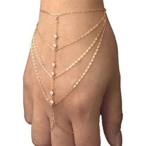 Punk Style Fashion Finger Ring Hand Chain Harness Slave Women New Multi Chain Harness Finger Bangles For Women