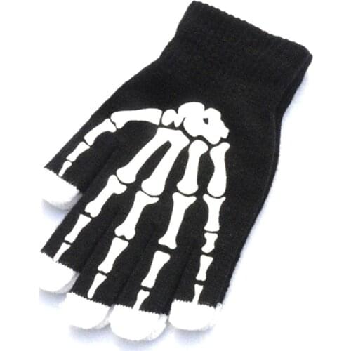 Halloween Skeleton Gloves Full Finger Knitted Winter Mittens Bone Gloves Novelty Photo Props Stage Party Supplies