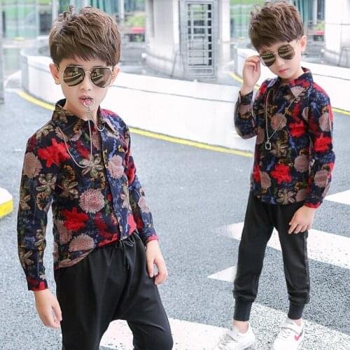 2021 Mixed Color Boys Shirts European Style floral print kids shirts Full Sleeve Casual School Uniforms Blouses Turn-down Collar