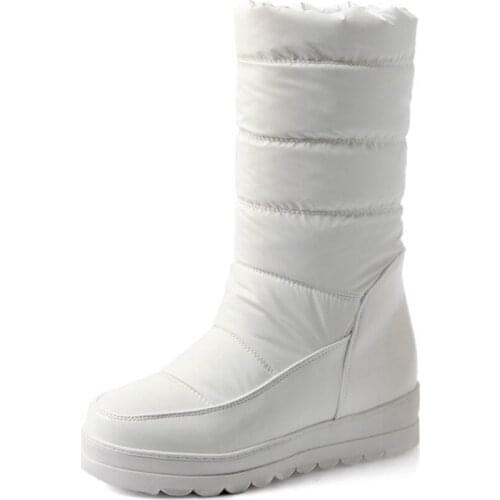 Winter Warm Snow Boots Waterproof Platform Shoes Solid Color Mid Calf Thick Fur Down Ladies Cotton Space Boots New Drop Shipping