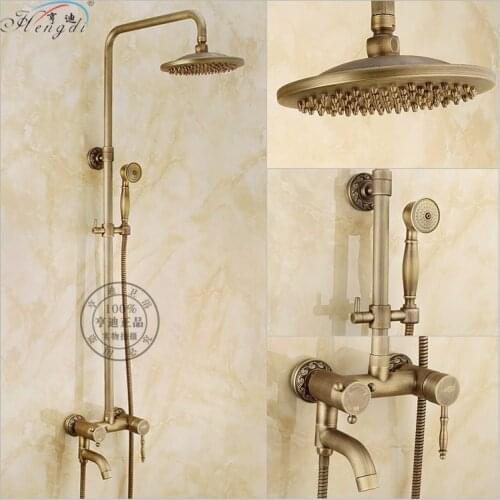 Grifo mezclador de ducha de 8 pulgadas montado en de latón y cobre antiguo para baño Válvula mezcladora de 3 funciones