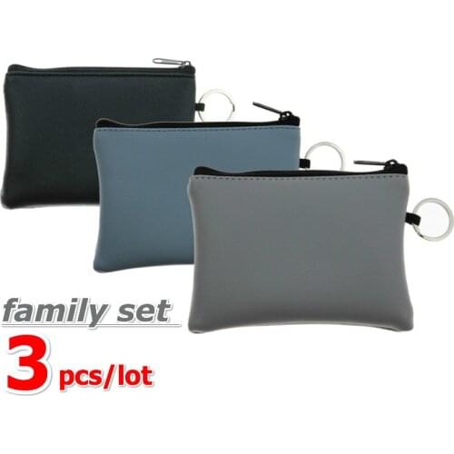 Pack of 3 Pcs Women Men Solid PU Leather Bag Small Zipper Coin Purse Card Holder Pocket Money Change Key Wallet with Ring Gift