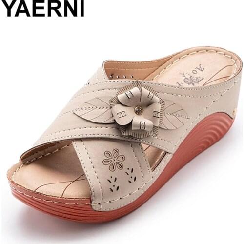 YAERNI 2021 Woman Summer Wedge Slippers Fashion Casual Women Shoes Female Fashion Ladies Sandalias Plus Size