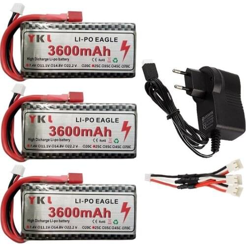 7.4V 3600mAh RC Lipo Battery Charger Sets For Wltoys 12428 12423 RC Car feiyue 03 Q39 FY07 parts 2s 7.4V Car Battery