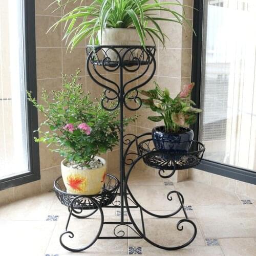 Iron flower shelf balcony flower pot shelf multi-layer indoor living room rack pot rack European three-layer plant stand