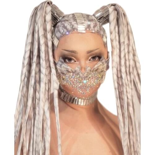 Grey Plait Women Wigs Headwear Party HeaddressLong Hair Braid Cosplay Singer Dancer Stage Accessories