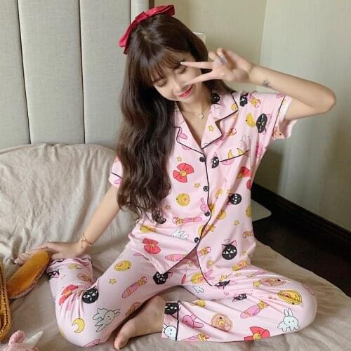 Fanceey 2pcs Casual Trouser Suits Sleepwear Women Pink Women Pajama Sets Nightsuit Cute WomenS Nightie Home Clothes