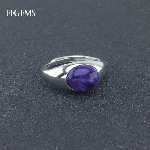 FFGems Natural Charoite Real 925 Silver Ring Gemstone Fine Jewelry Women Engagement Wedding Gift