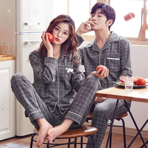 2PCS Couple Pajamas Set Autumn Winter Cardigan Pyjamas Women and Men Pajamas Long Sleeve Sleepwear Lounge Pijama Plus Size M-3XL