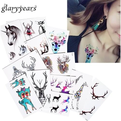 5 Sheet Mysterious Elk Deer Horse Tattoo Sticker Waist Hand Chest Body Art Temporary Tattoo Decal Paper for Women Men Fake New