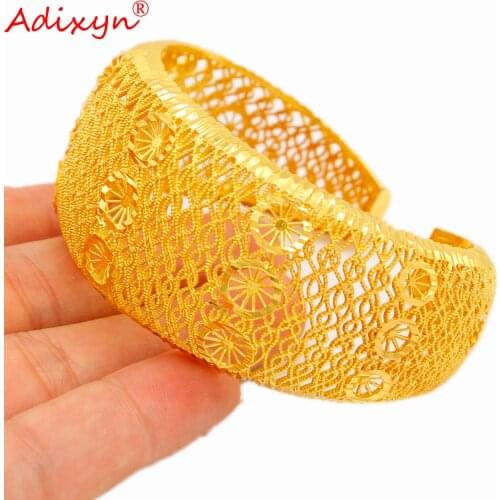 Adixyn Cuff Bracelet Ethiopian Dubai Wedding Bangles for Women Arab Gold Color Bracelet Jewelry African France Gifts N06012