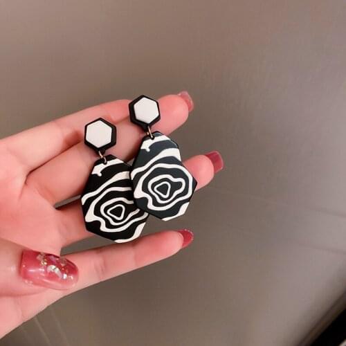 Acrylic material black and white contrast color earrings exaggerated long mesh earrings pendant flower earrings