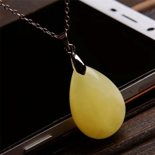 Free Shipping New Hot Unique One Women Fashion Genuine Natural Yellow Gems Stone Bead Necklace Charm Waterdrop Pendant