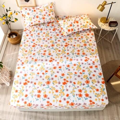 Bonenjoy 3 pcs Sheet on Rubber Band with Pillowcase Little Flower Reactive Printed Fitted Sheet Queen Size Bed Sheets Set