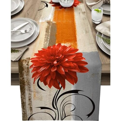 Dahlia Oil Painting Texture Table Runner Luxury Wedding Decoration Table Cover Christmas Decoration Tablecloth