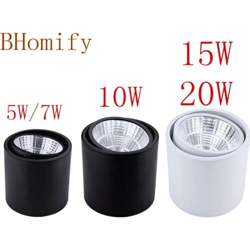 Surface mounted dimmable white/black led COB downlight 5W/7/10W/15W/20W led lamp ceiling AC85-265V spot light with led driver