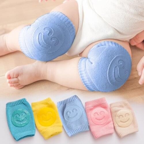 1 Pair Cotton Newborn Baby Leg Warmers Anti Slip Kids Smile Face Knee Guard Toddler Crawling Knee Protective Pads for 0-3 Years