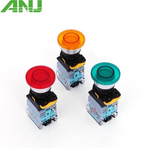22mm LA38 Mushroom Head φ40mm Momentary/Maintained 1NO 1NC Power Switch Push Button With LED Red Green Yellow
