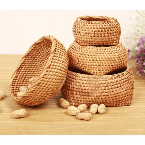 Storage Basket Rattan Storage Tray Wicker Basket Bread Fruit Food Breakfast Display Hand-Woven Rattan Basket Home Decor Crafts