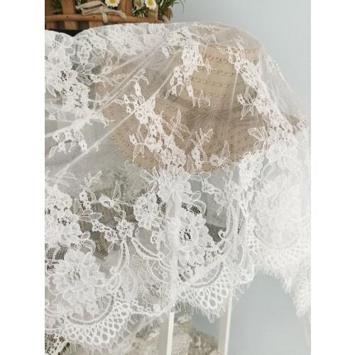 3 Yards Chantilly Frehcn Alencon Lace Fabric, Alencon Lace Fabric, Bridal Wedding Lace Fabric, Eyelash French Lace Fabric