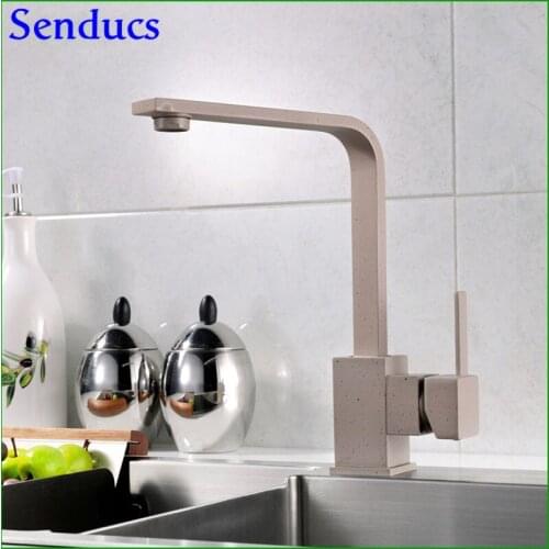 Senducs Square Kitchen Faucet Quality Brass Kitchen Sink Faucet Deck Mounted Oatmeal Kitchen Tap Hot Cold Kitchen Mixer Taps