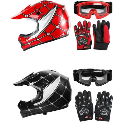Motorcycle DOT Youth Kids Spider Net Full Face Helmet Goggles Gloves Off-Road Bike ATV Casque casco