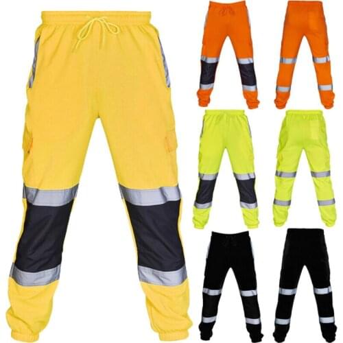Mens Casual Reflective Patchwork Color Pants Long Trousers Tracksuit Workout Joggers Elastic Hem Sweatpants