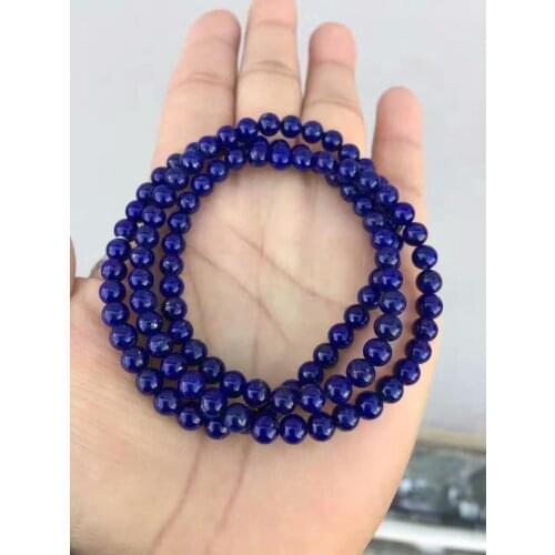 Genuine Natural Lapis Lazuli Royal Blue Gems Stone Beads Three-Laps Women Bracelet 5mm AAAAAA
