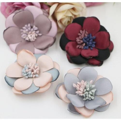 Wholesale 20pcs/lot Colorful Two-color Stamens core flowers Shape Handmade Camellia Floral Diy Jewelry Garments/Hair accessory