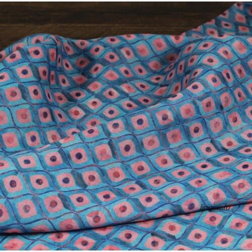 Original blue bottom diamond summer printed pure ramie fabric