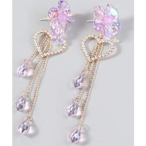 Pauli Manfi 2021 Fashion Metal Heart-shaped Acrylic Resin Flower Earrings Womens Popular Dangle Earrings Party Accessories