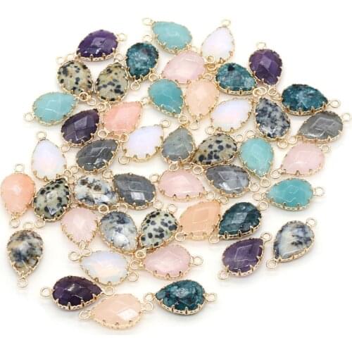 Natural Stone Pendant Connectors Waterdrop Shape Crystal Agates Opal Stone Link Charms for Jewelry Making Necklace Bracelet Gift