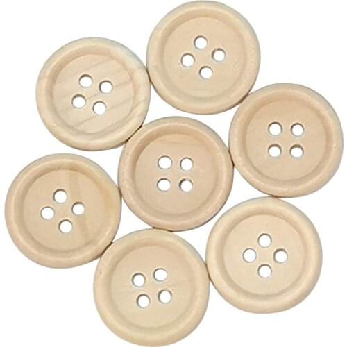 50pcs 15/20/25/30/40/50mm Round Natural Wood Buttons 4 Holes Craft Sewing Button