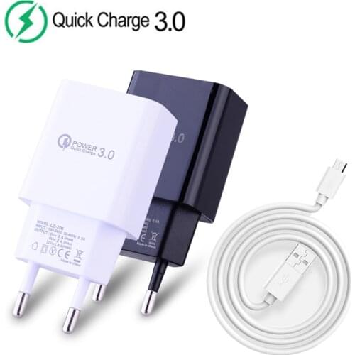 Fast QC 3.0 18W Qiuck Wall Charger For Huawei Honor 20 Lite 10i 8A 8X 8C 8S Xiaomi A3 Samsung Adapter Micro USB Plug Data Cable
