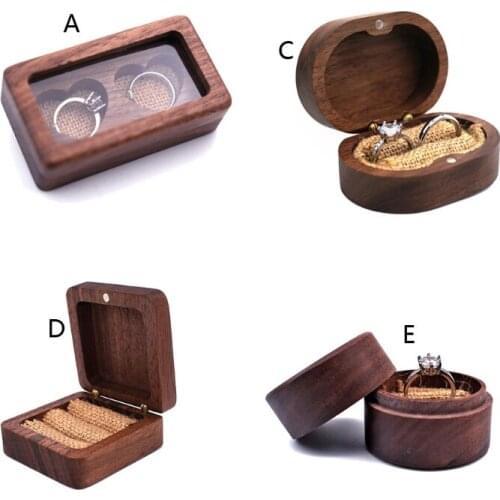 Walnut Wood Jewelry Box Poposal Portable Ring Holder Rustic Wedding Ring Box X7JB