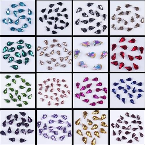 Pulaqi Narrow Teardrop Shape Glass Rhinestones Crystals Sticker Rhinestones Crafts Glue on Rhinestone Applique for Wedding Dress