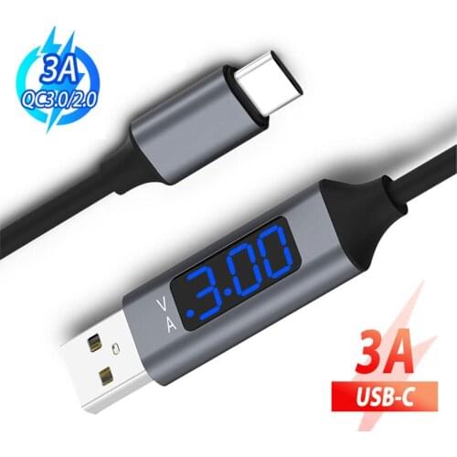 3A USB Type C Phone wire With Voltage Current LED Display Micro USB Fast Charging Data Cable For Xiaomi Huawei USB C Phone cord
