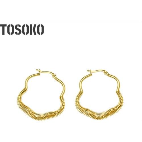 TOSOKO Stainless Steel Jewelry Flower Spring Wire Earrings Womens Fashion Accessories BSF280