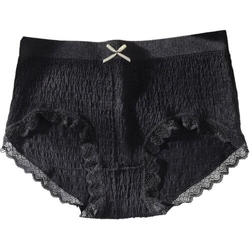 Women Panties Breathable Seamless Lace Sexy High Elasticity Mid Rise Bow Underpants Daily Wear Panties