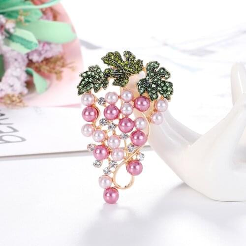 Vintage Enamel Glaze Pearl Pink Grape Fruit Brooches for Women Enamel Brooch Pins Jewelry Accessories