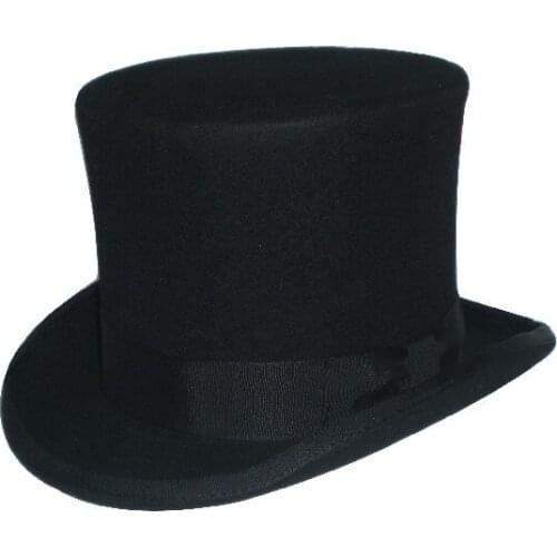 Women Men Black 100% Wool Victorian Steampunk Top Hat