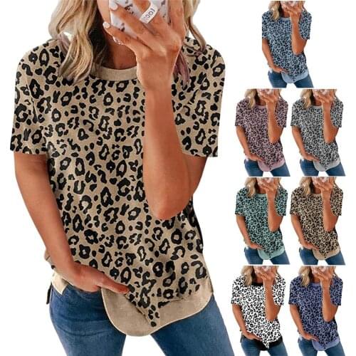 Womens Leopard Top Bottom T-Shirt Short Sleeve Casual T-Shirt Soft T-Shirt