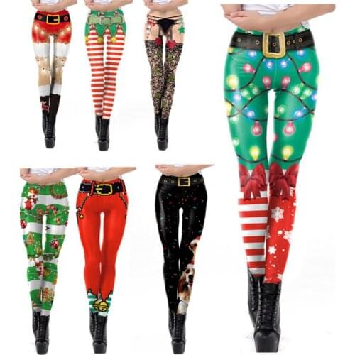 Women Winter Christmas print with high elastic waist hip print Legging Non-transparent breathable Merry Christmas pants